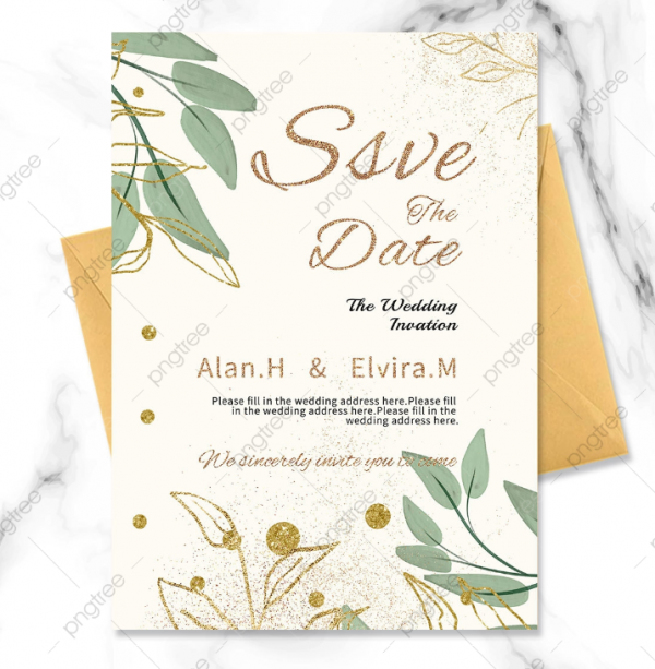 Motif daun emas pada undangan yang menawan